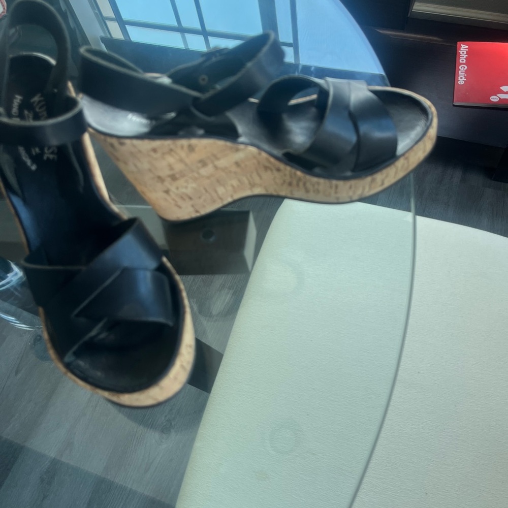 Kork-Ease Black Wedges with Cork Platform